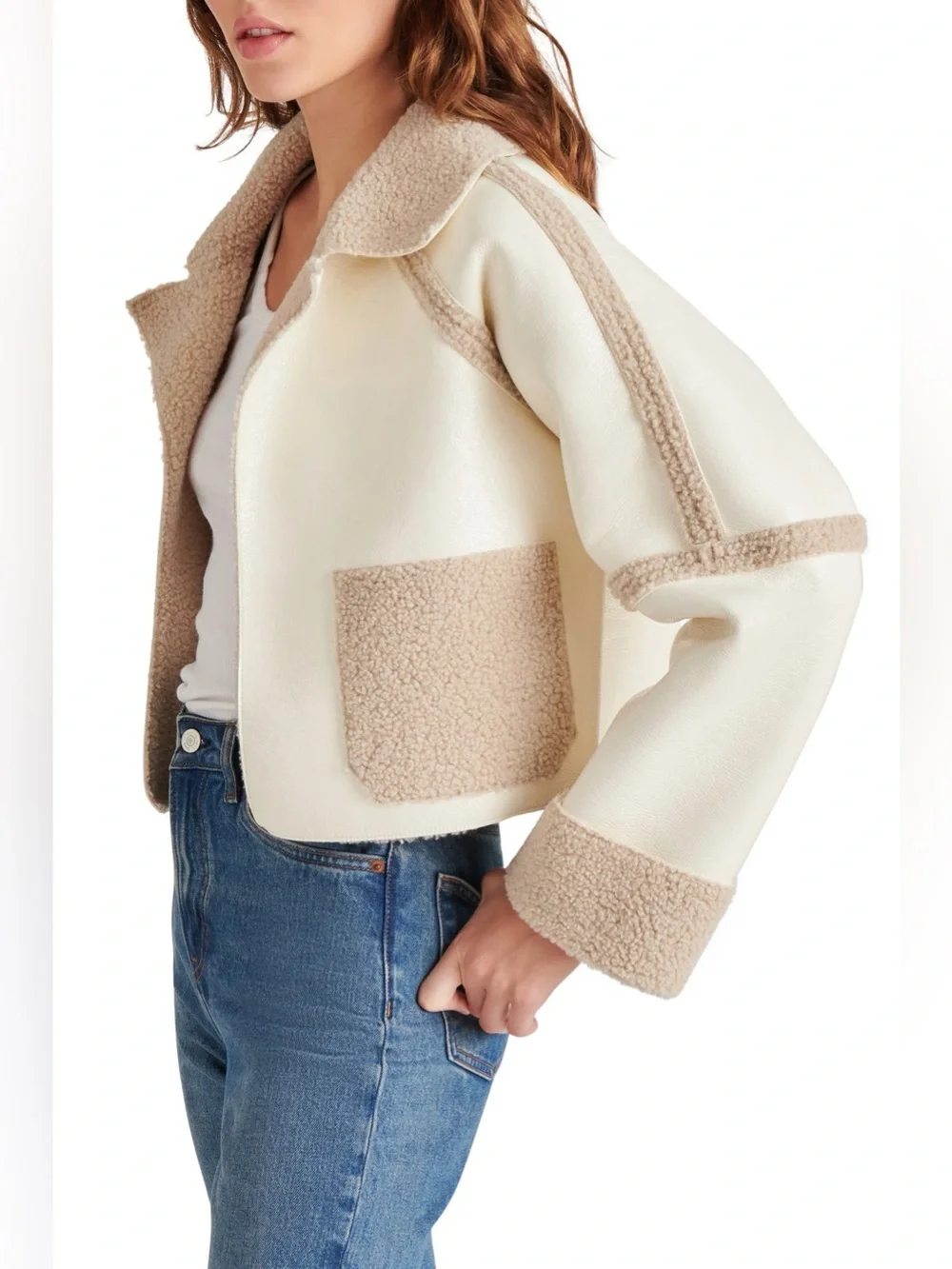 NWT Steve Madden Faux Shearling Trim Faux Leather Jacket Size XL